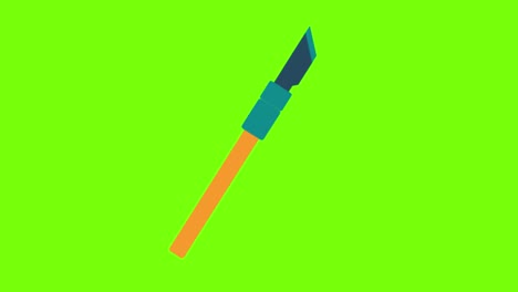 animation of stationery knife  on a green screen