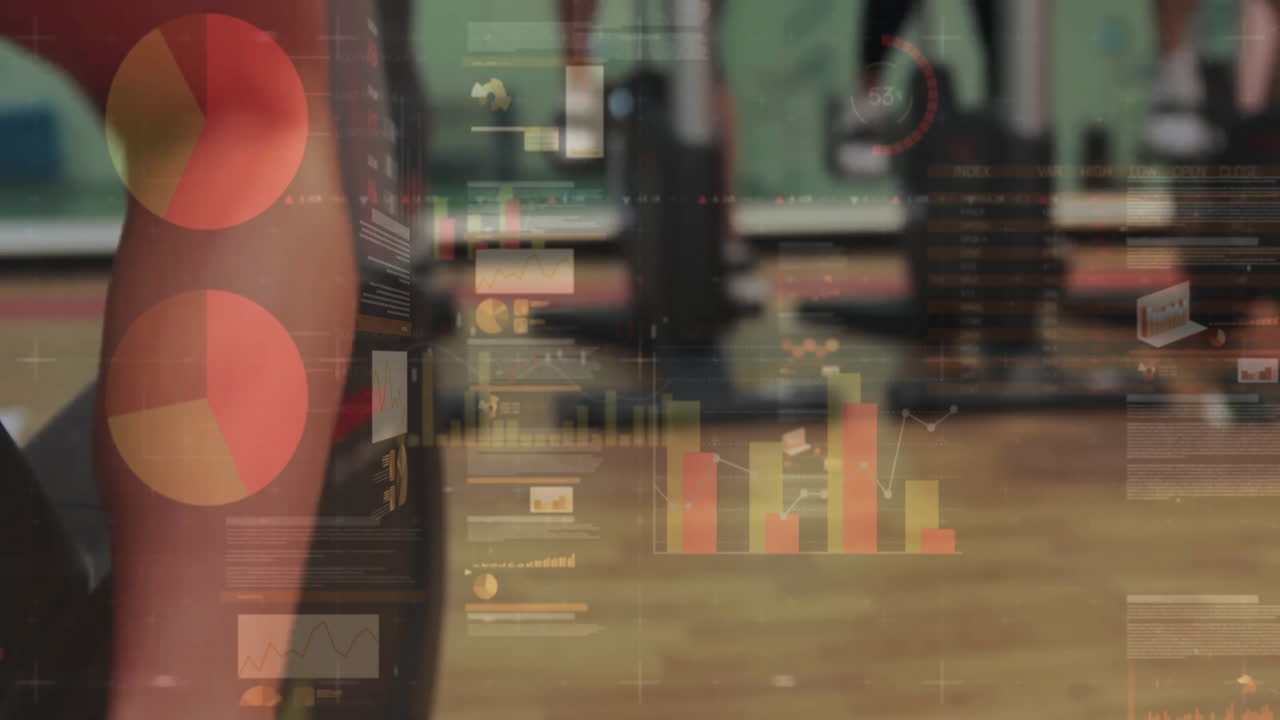 체육관에서 운동하는 다양한 사람들의 금융 데이터 처리의 애니메이션