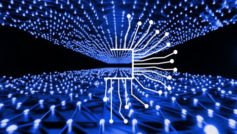 Animation of ai data processing and icons over mesh of connections