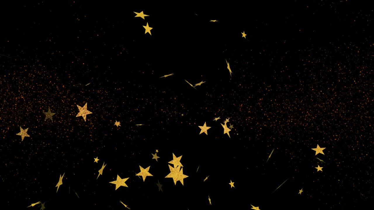 animación del texto de bonne anne en oro con estrellas doradas cayendo en el cielo nocturno