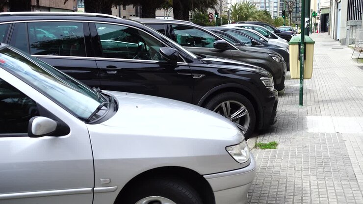 El aparcamiento para coches. La Coruña, España. Grabación en movimiento.