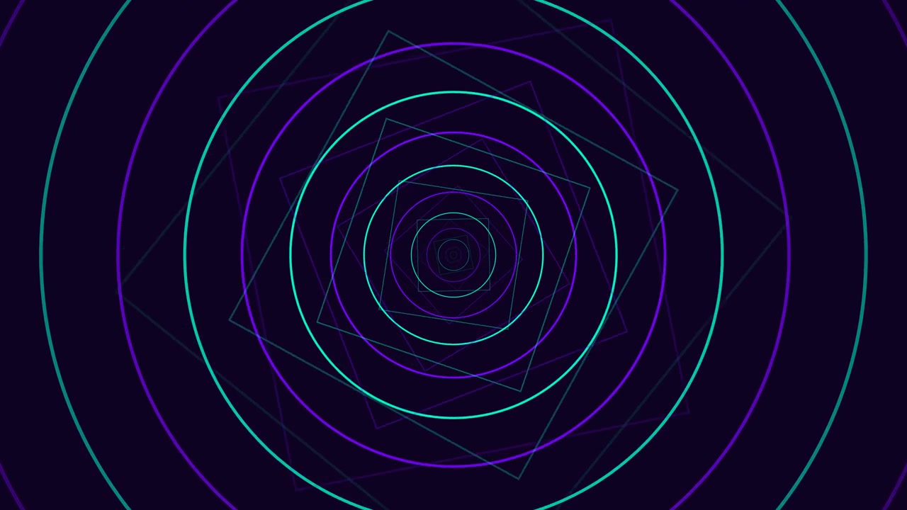 Abstract Geometric Tunnel of Rotating Circles and Squares