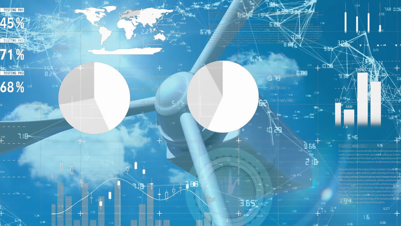 풍력 터빈을 통해 금융 데이터 처리의 애니메이션