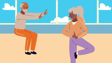 una pareja de ancianos afro practicando animación de ejercicio