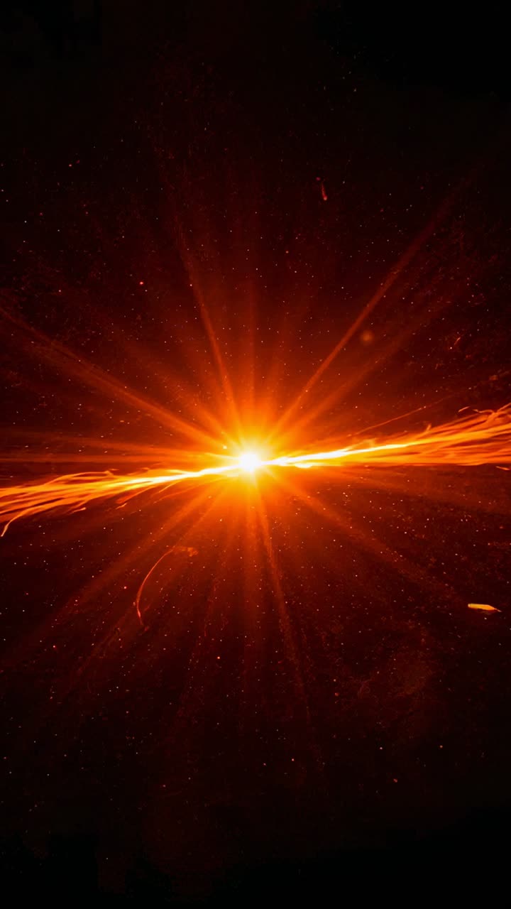 Vertical video: Pulsing central flare sending horizontal ribbon and rays in space after brightening