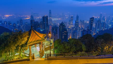 4k, lapso de tiempo paisaje urbano de hong kong al amanecer en el puerto de victoria
