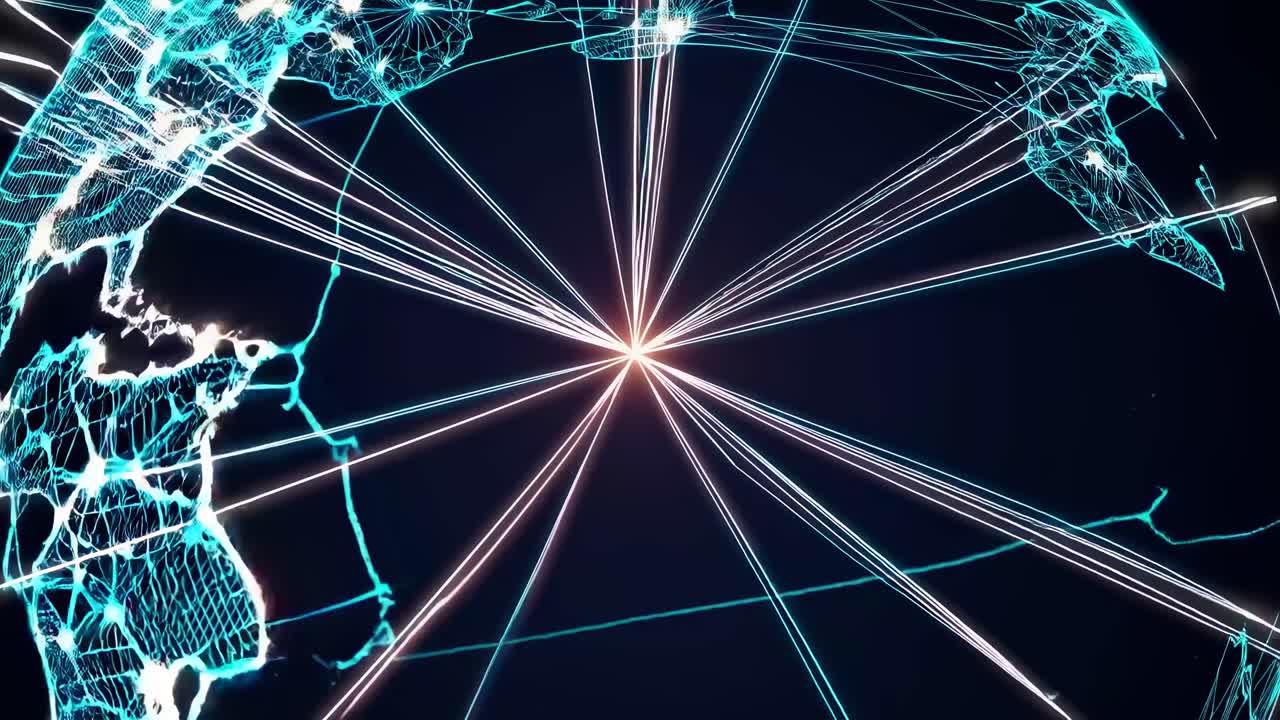Futuristic video concept of a digital globe with glowing blue wireframe