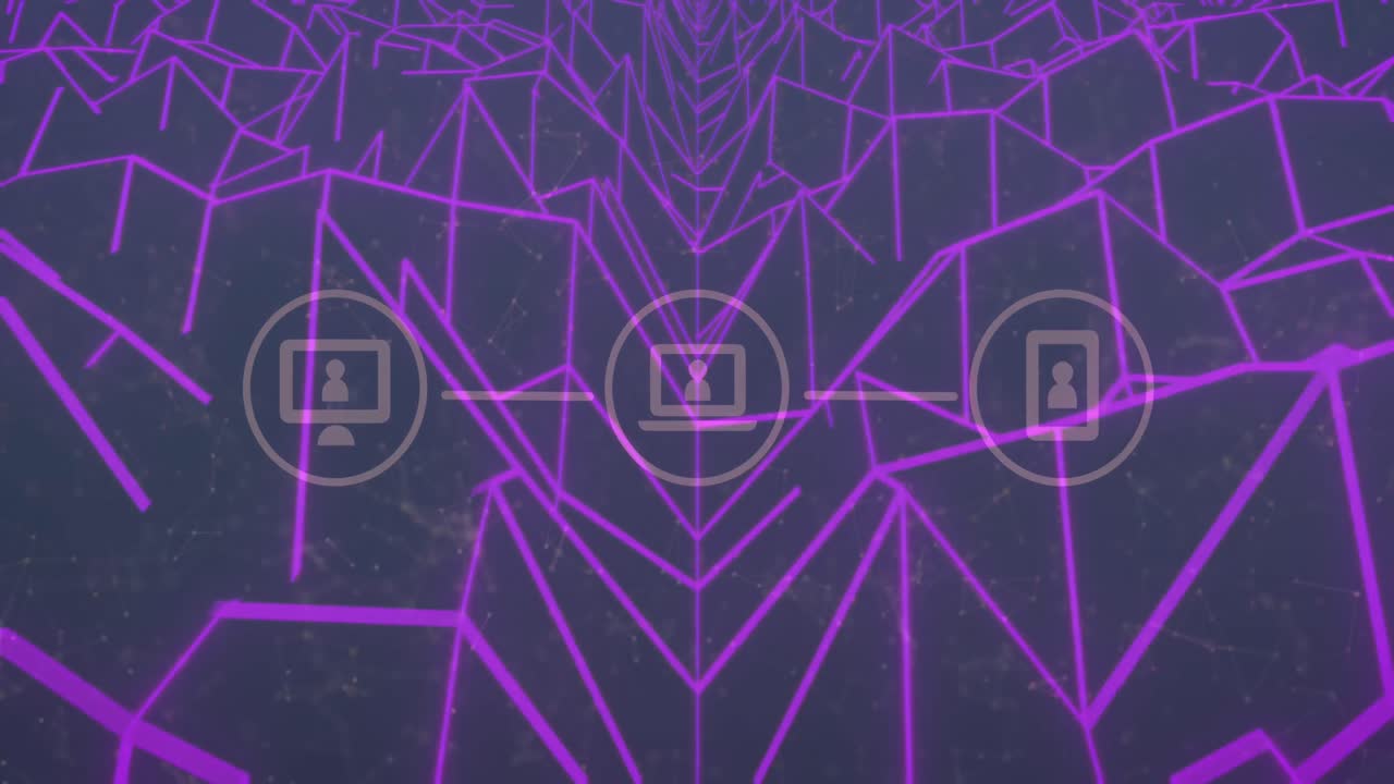 animación de la red de conexiones con iconos sobre formas sobre fondo negro