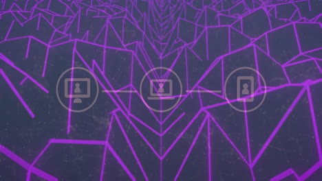 animación de la red de conexiones con iconos sobre formas sobre fondo negro