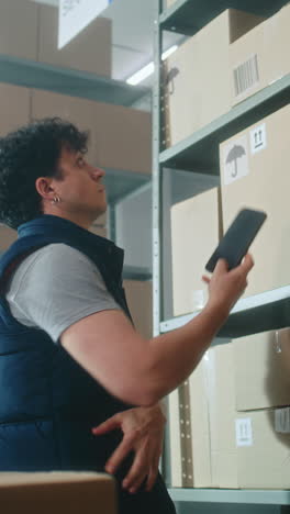 warehouse worker scanning and handling boxes