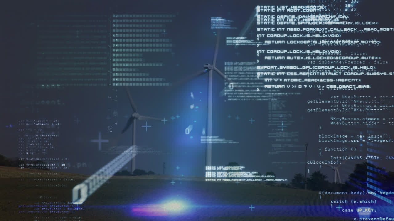 animazione dell'elaborazione dei dati su turbine eoliche e cielo