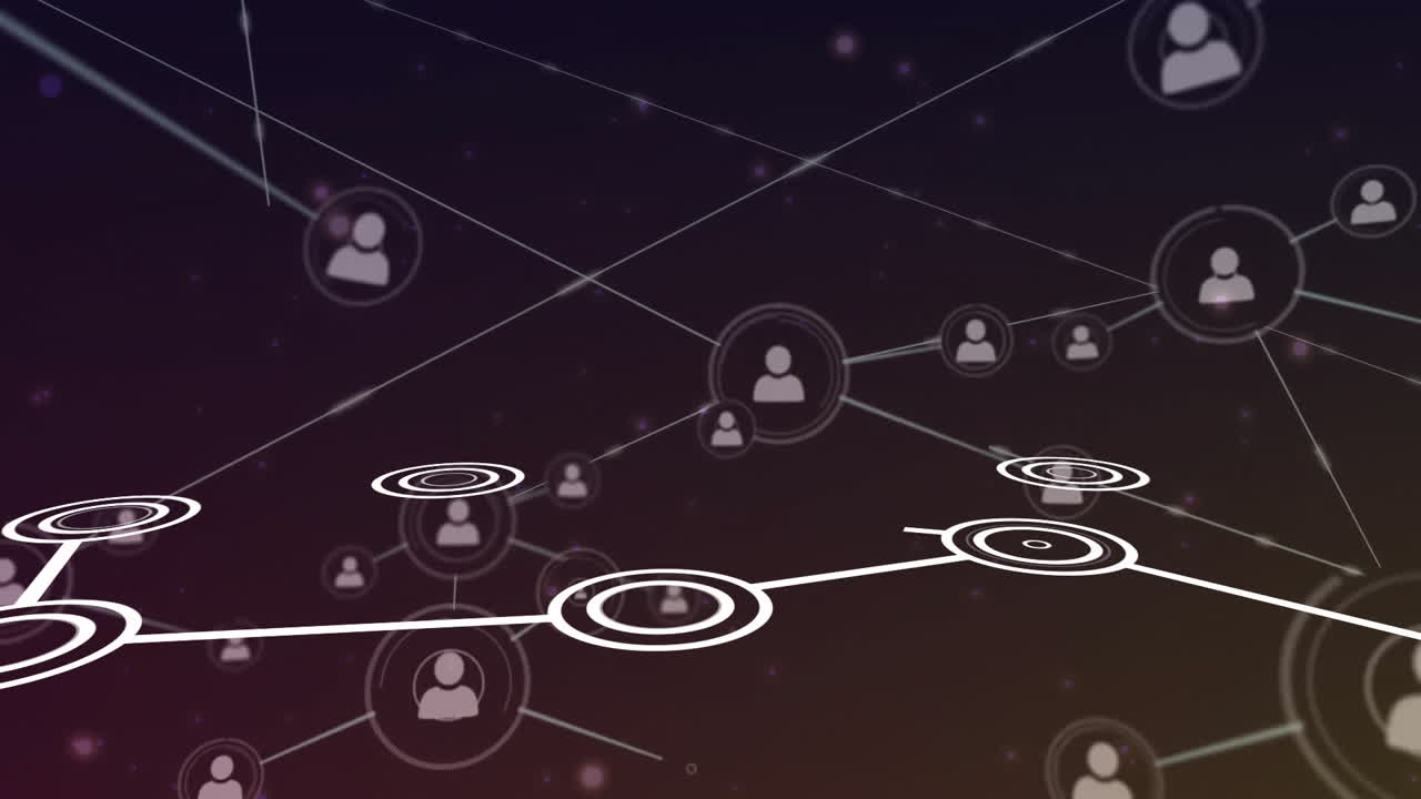 animación de la red de conexiones y iconos de usuario sobre fondo oscuro