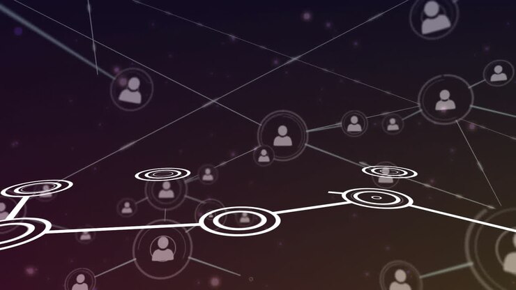 Network of connections and user icons animation over dark background