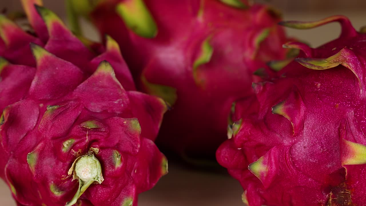 vista de cerca de las frutas del dragón en exhibición