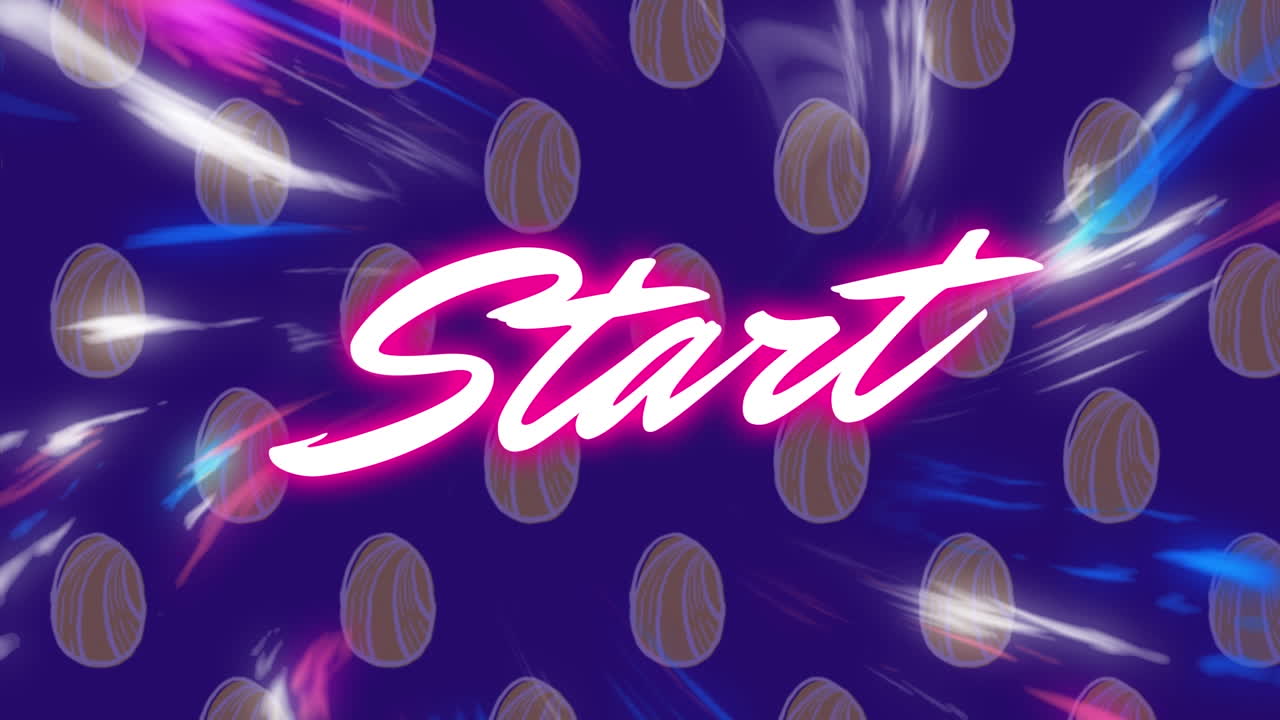 파란색 배경에 트레일과 달 ⁇  아이콘 위의 시작 텍스트의 애니메이션