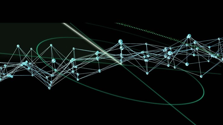 Animation of network of connections over scope scanning on black background
