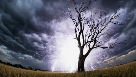 dramatic lightning storm over a field