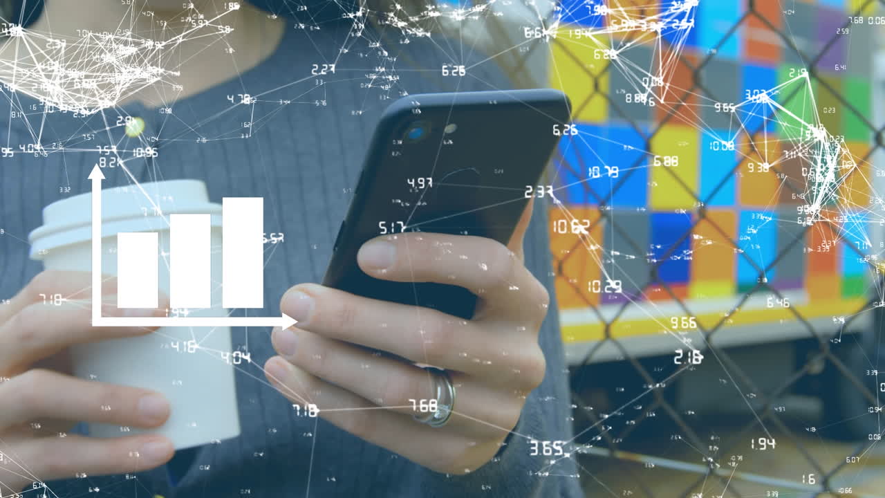 animación de estadísticas y procesamiento de datos sobre mujeres caucásicas usando teléfonos inteligentes