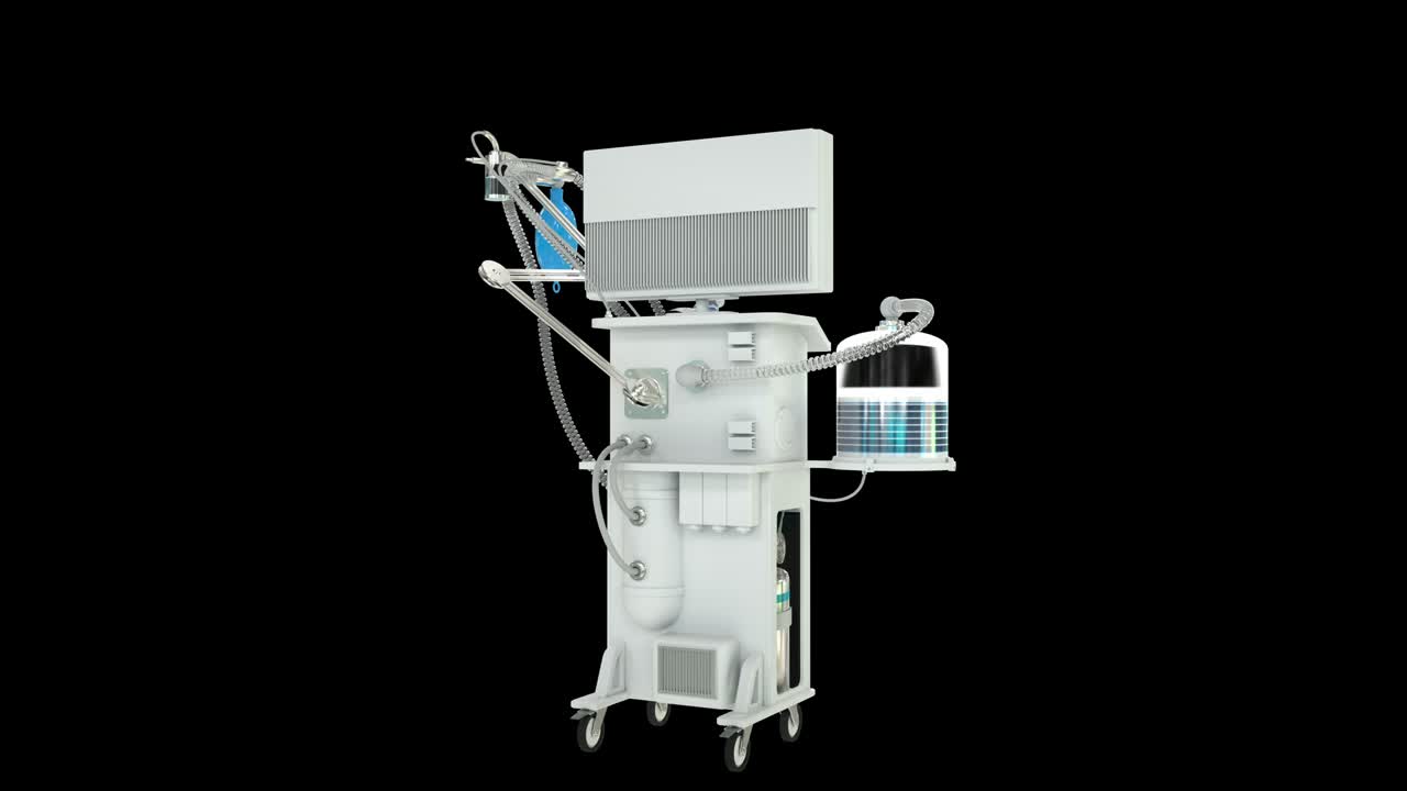 3d 루프 애니메이션, icu 폐 환기기 회전, 검은색