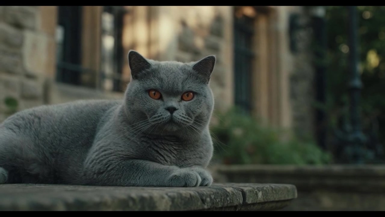 Gatto British Shorthair che riposa su un muro di pietra all'aperto