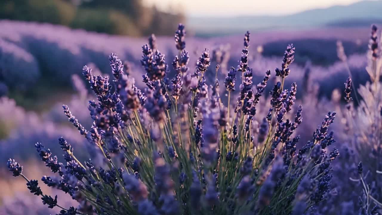 el campo de lavanda al atardecer