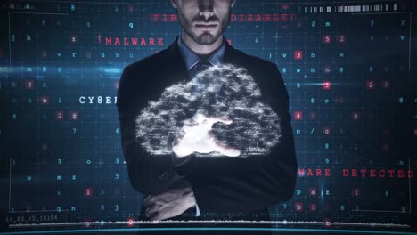 hombre de negocios usando la pantalla de la interfaz