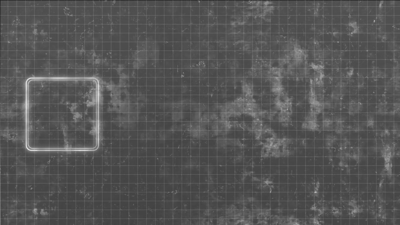 Grå grunge rutnätsrambakgrund med sliten repig textur, glödande rundad kvadrat och teknisk