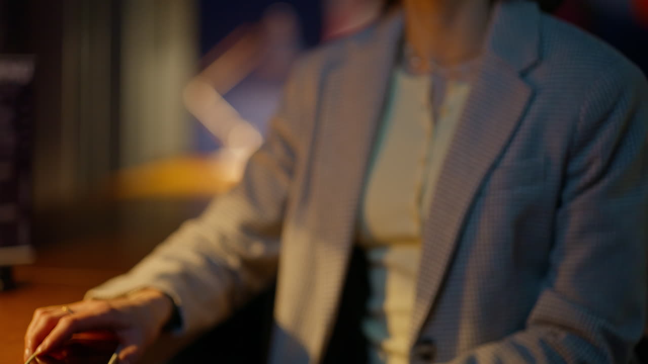 Closeup woman making payment cafeteria service using mobile phone. Lady paying