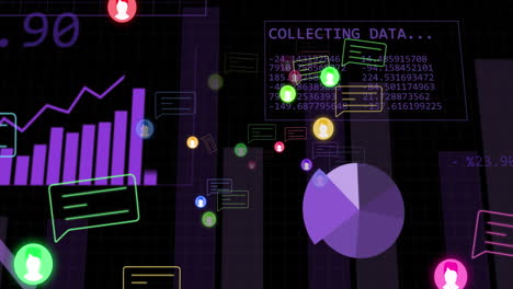 animación del procesamiento de datos financieros sobre las estadísticas