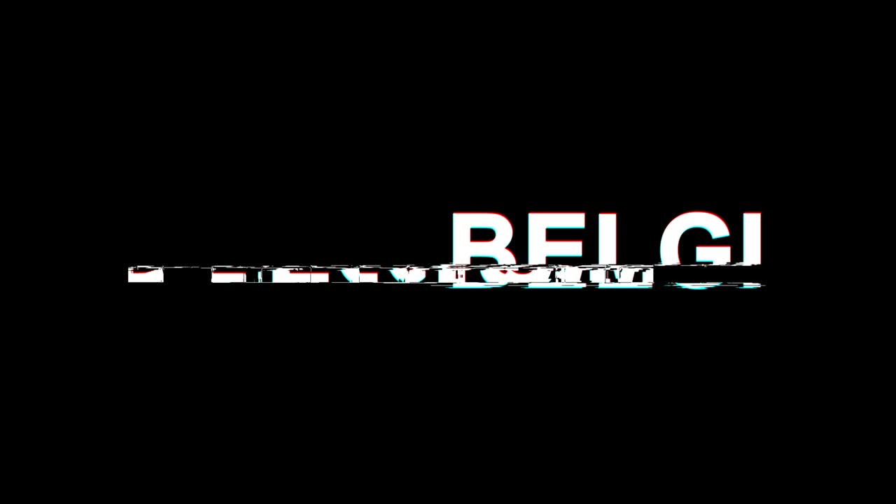 BELGIA Efek Glitch Teks Distorsi TV Digital Animasi Loop 4K