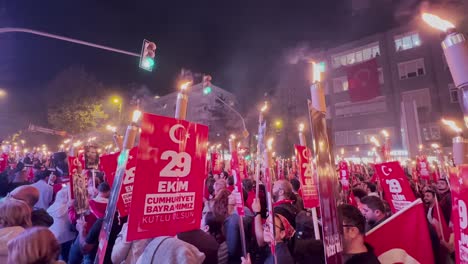 october 29 republic day was celebrated with a crowd in bagdat street, kadıköy, istanbul, turkey