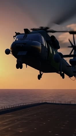 chopper takes off at sunset