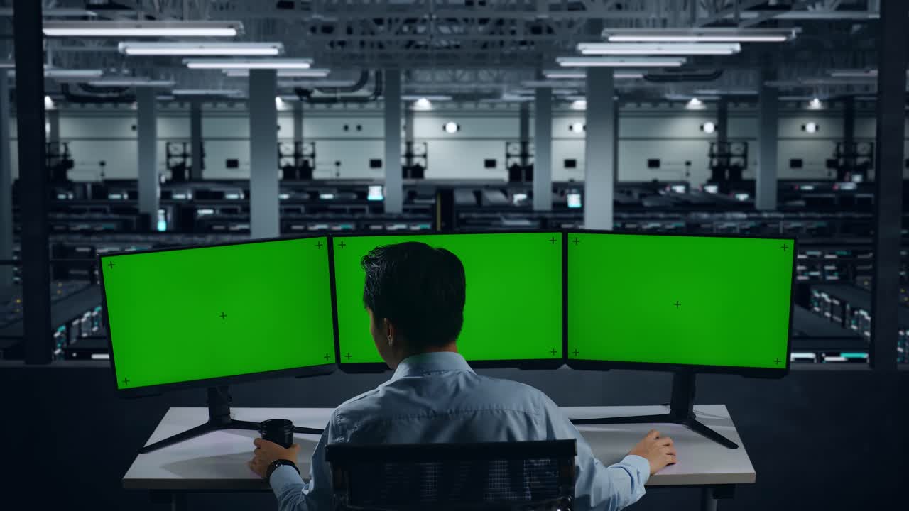 녹색 화면 모니터를 가진 서버 의 기술자