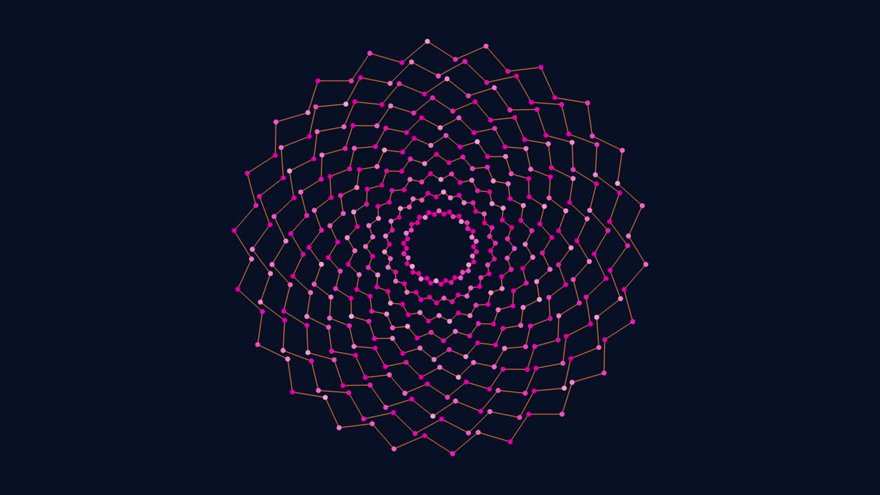 Neon magic flower with neon dots and lines in dark space