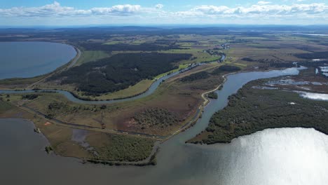 verdant islands and channel in wooloweyah lagoon - palmers channel, new south wales, australia