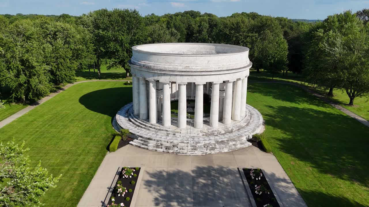 Warren G. Harding Memorial - burial site in Marion, Ohio - Aerial Drone