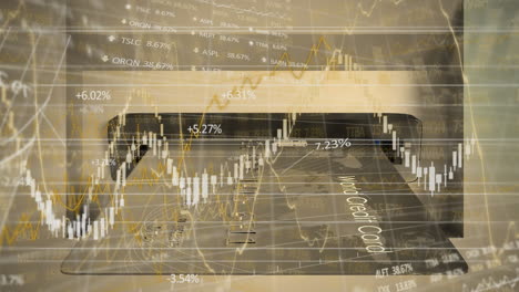 animación del procesamiento de datos financieros a través de tarjeta de crédito en cajeros automáticos