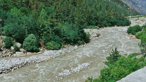 Beautiful-cinematic-shot-of-rive-ganges-gushing-down-the-steam-from-the-origin-in-uttarkhand-region-of-india