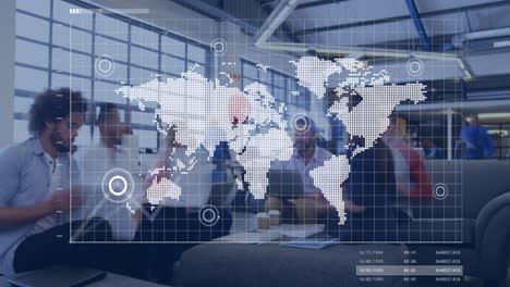 animation of financial data processing over diverse group of business people