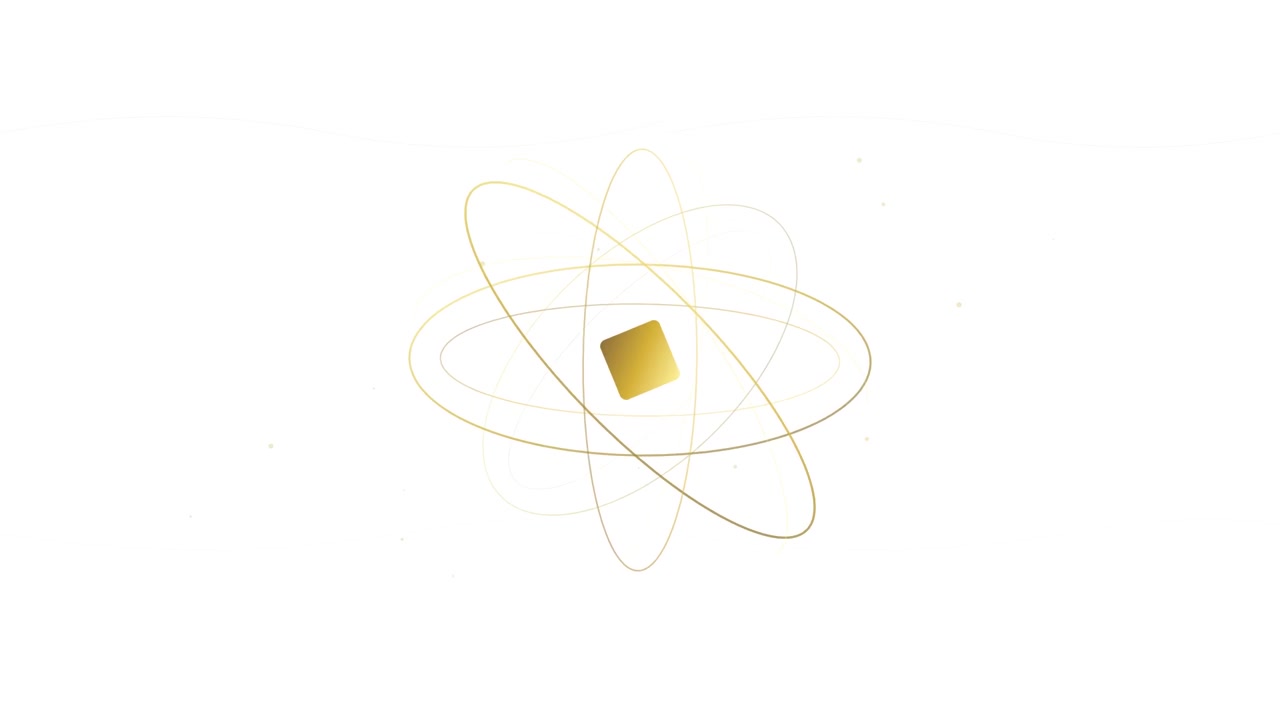 Animated Golden Atom Symbol Rotating on White Background