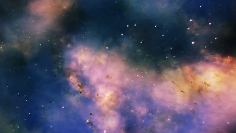 exploración de galaxias de bucle sin fisuras a través de nubes naranjas cielo azul con estrella blanca. animación de bucle 4k de volar a través de nebulosas brillantes, nubes y campo de estrellas. elementos proporcionados por la imagen de nasa.