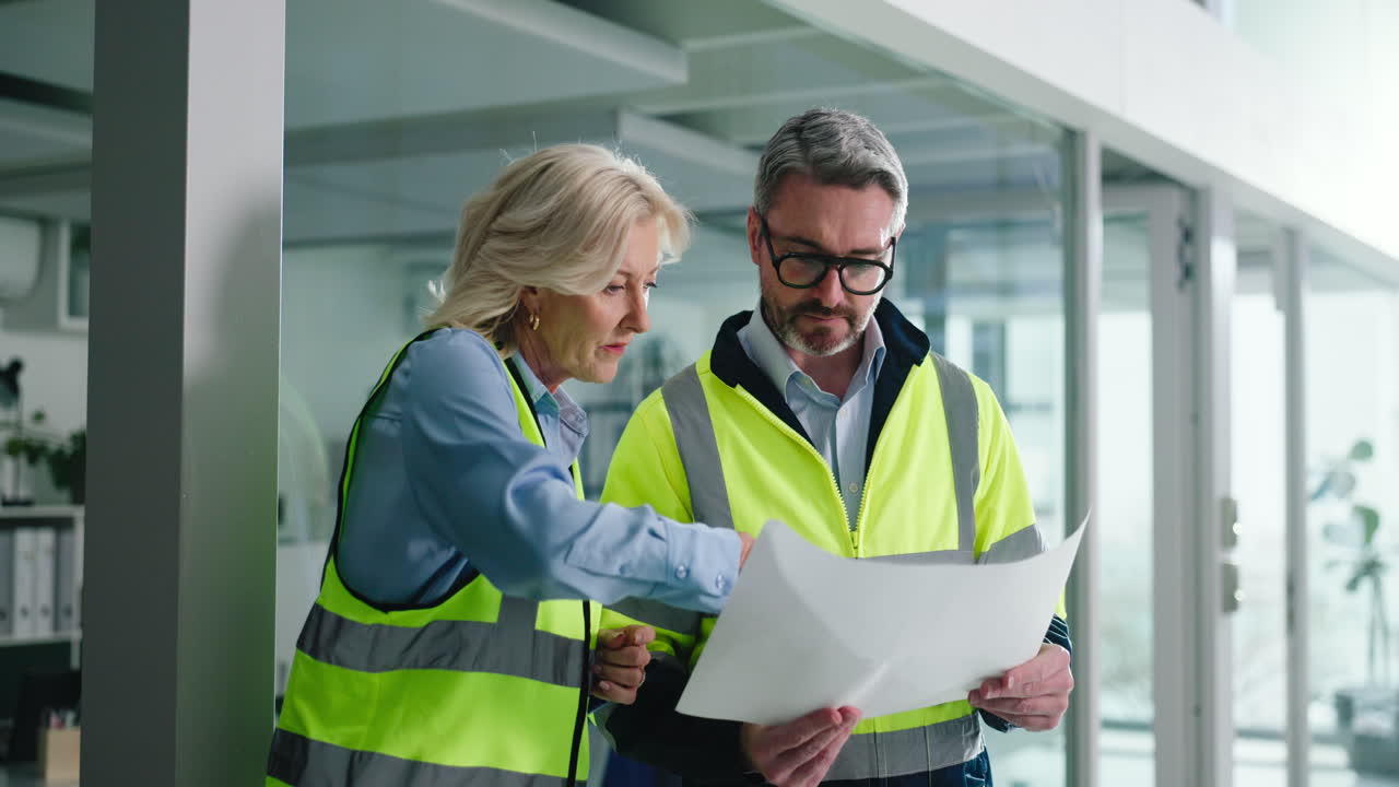 Construction Workers Reviewing Blueprints