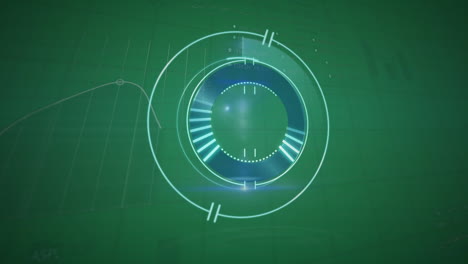 animation of processing circle and financial graphs on green digital screen