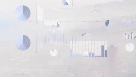 animación del procesamiento de datos financieros sobre el paisaje urbano