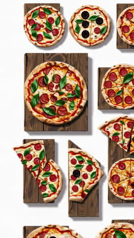 a collection of images featuring delicious pepperoni and basil pizzas