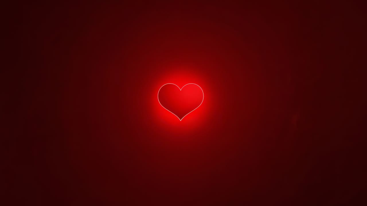 Cuore rosso acceso con contorno in espansione al centro su sfondo rosso scuro con alone stabilizzato dall'inizio