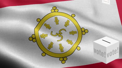las papeletas de votación vuelan a la caja para la selección de sikkim - caja de votación frente a la bandera - elección - voto - bandera de sickim - bandera desikkim de alto detalle - bandera nacional patrón de onda de sikkik elementos loopable