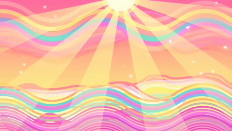 colorful abstract wavy lines with sun rays