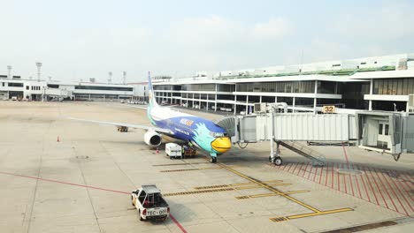 commercial jet bridges at airport terminal gate