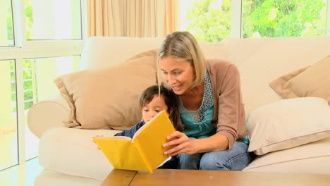 Young-woman-showing-her-baby-a-childrens-book